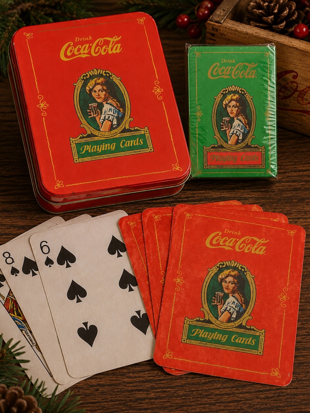 Coca Cola Red & Green Vintage Playing Card Tin and Deck